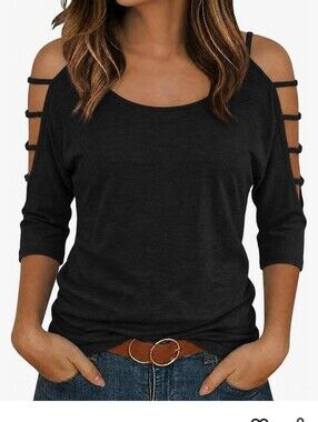 Black Cold-Shoulder Strappy Sleeve Top Large